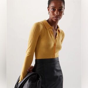 COS Merino Wool Transparent Knitted Top in Yellow (XS)